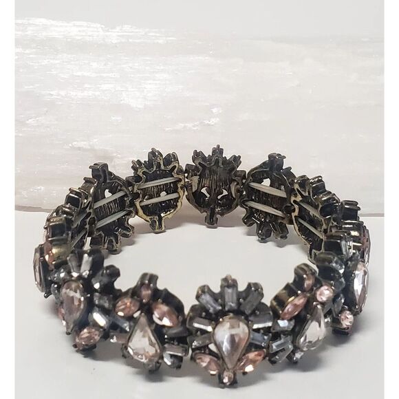 Sugar Fix by Bauble Bar Bracelet Stretch Pink/Grey Rhinestones Florets Reversed - Picture 7 of 11